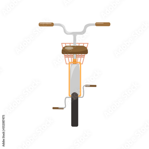Brown bike with basket for family rides back view illustration. Back view of bicycle for physical activity in summer isolated on white background. Transport, sport, vehicle concept