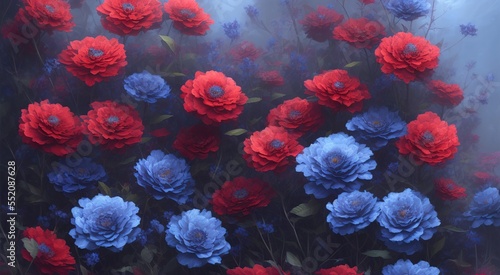 red and blue flowers, Generative AI