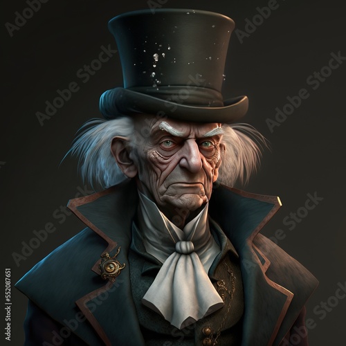 Photographie Old greedy man with top hat , created with generative AI technology