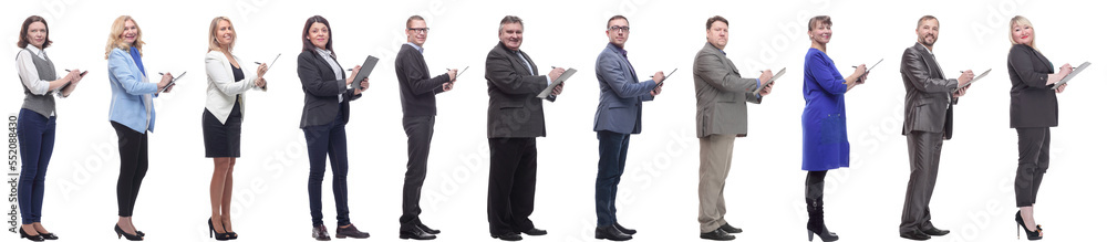 group of successful people with notepad in hands isolated group of successful people with notepad in hands isolated