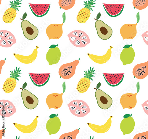 Hand drawn various colorful fruits seamless pattern
