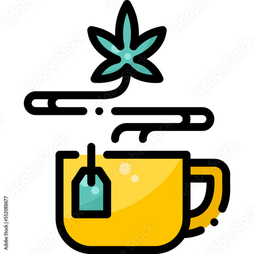 Cannabis Tea drug marijuana tobacco cannabinoids herb herbal  filled color line icon