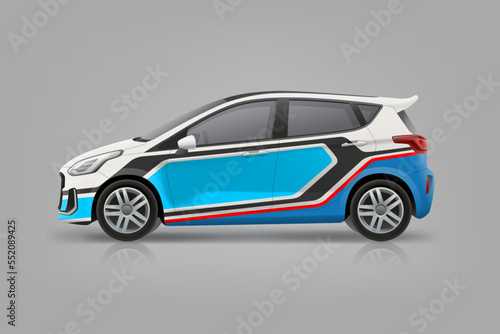 Company Car mockup and wrap decal for livery branding design and corporate identity. Abstract blue graphics Wrap, sticker and decal design for services van and racing car 