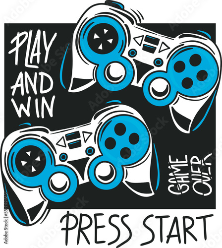 Typography gamer print with joystick. For boys graphic tees