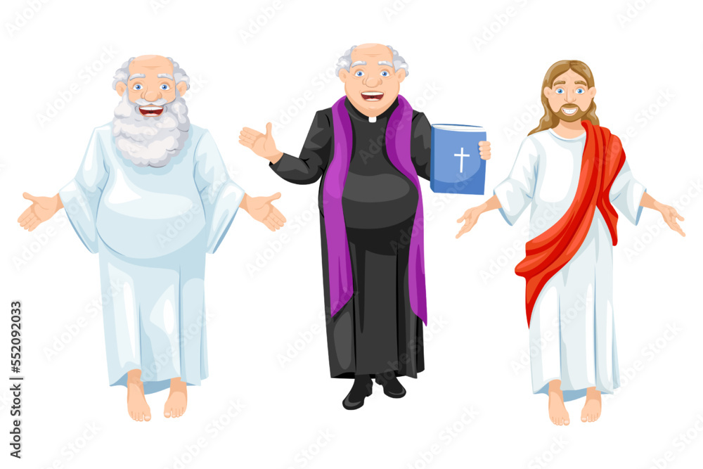 Orthodox saints, catholic saints, holy people. Vector cartoon illustration.