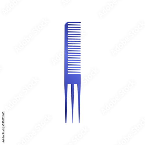 Blue pitchfork hair comb. Vector illustration comb for hair care. Cartoon grooming equipment of hairdresser isolated on white background. Barbershop, beauty concept