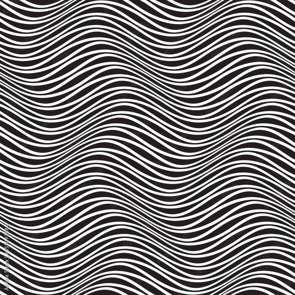 Seamless pattern of black distorted stripes. Optical art repeatable texture of warped lines. Seamless pattern of black distorted stripes. Optical art repeatable texture of warped lines.