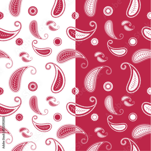 magenta bandana kerchief paisley fabric patchwork abstract vector seamless pattern
