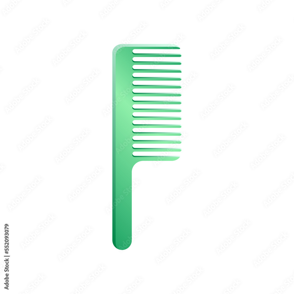 Green hair comb. Vector illustration comb for hair care. Cartoon grooming equipment of hairdresser isolated on white background. Barbershop, beauty concept Green hair comb. Vector illustration comb for hair care. Cartoon grooming equipment of hairdresser isolated on white background. Barbershop, beauty concept