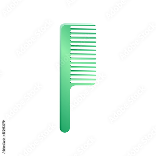 Green hair comb. Vector illustration comb for hair care. Cartoon grooming equipment of hairdresser isolated on white background. Barbershop, beauty concept