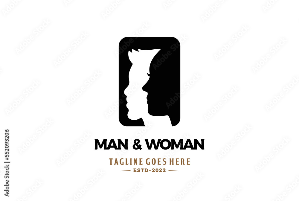 Simple Vintage Man and Woman Face Head Silhouette Logo Design Vector ...
