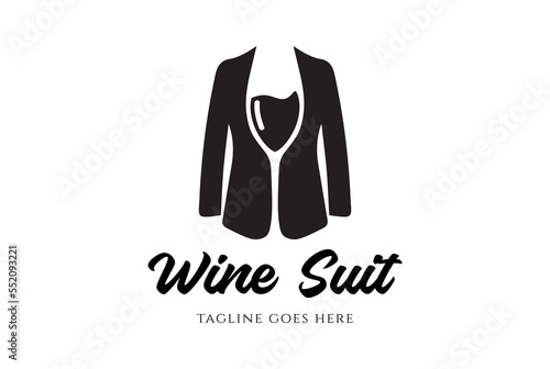 Wine Glass Tuxedo Suit Bow Tie for Luxury Bar Dinner Restaurant Waiter Bartender Logo design
