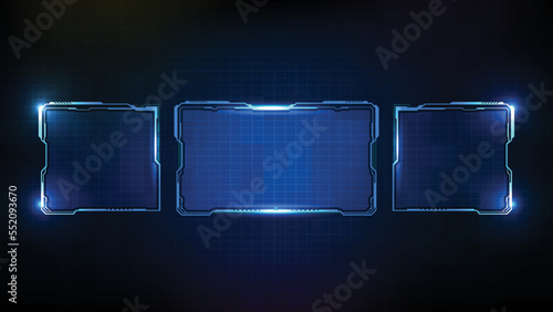 abstract futuristic background of blue glowing technology sci fi frame hud ui
