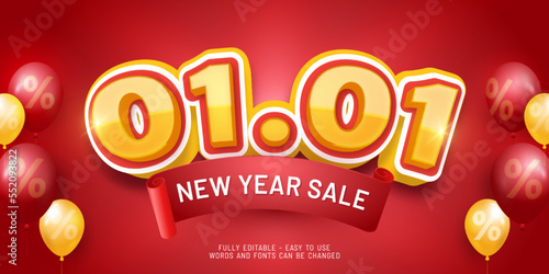 01.01 new year sale special offer with 3d style effect