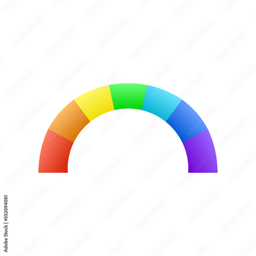 Cute rainbow thin arc with vertical stripes sticker. Vector illustration of childish colorful arc. Cartoon shape of rainbow arc in sky isolated on white background. Weather, fairytale concept Cute rainbow thin arc with vertical stripes sticker. Vector illustration of childish colorful arc. Cartoon shape of rainbow arc in sky isolated on white background. Weather, fairytale concept