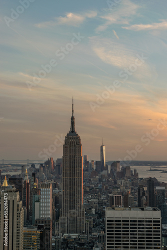 Skyline di New York dal top of the rock al tramonto
