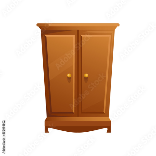 Brown cabinet in classic style cartoon vector illustration. Wooden wardrobe, old fashioned furniture, vintage stuff isolated on white background. Interior concept