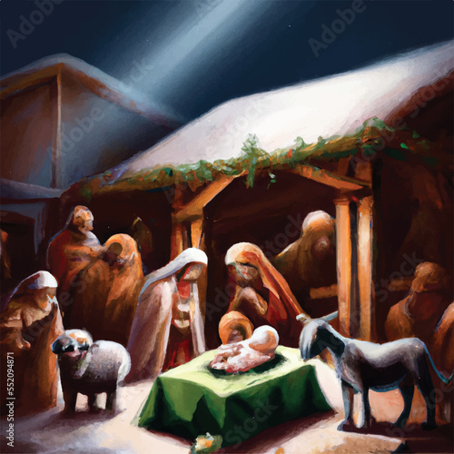 Digital Art of a Christmas nativity scene with baby Jesus