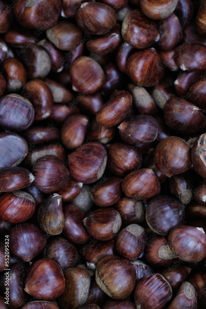 background of brown edible chestnuts on the market background of brown edible chestnuts on the market