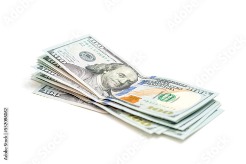 American paper money, currency, cash dollars on white background. Close-up. Finance, payment, trade, financial transactions concepts
