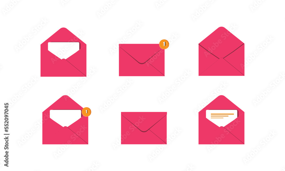set of envelope.Pink mail envelope icon set with marker .Pink Mail Icon vector. Envelop vector with message new message isolated on white  background. Render new unread email notification