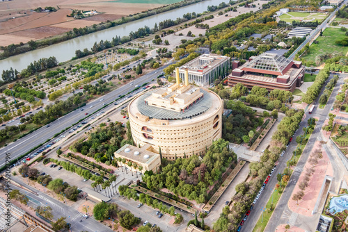 Aerial view of Government of Andalusia building - Torre Triana, Seville, Spain photo
