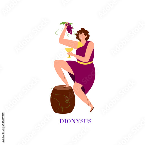 Ancient Greek god Dionysus cartoon illustration. Dionysus character isolated on white background. Archeology, mythology, history concept