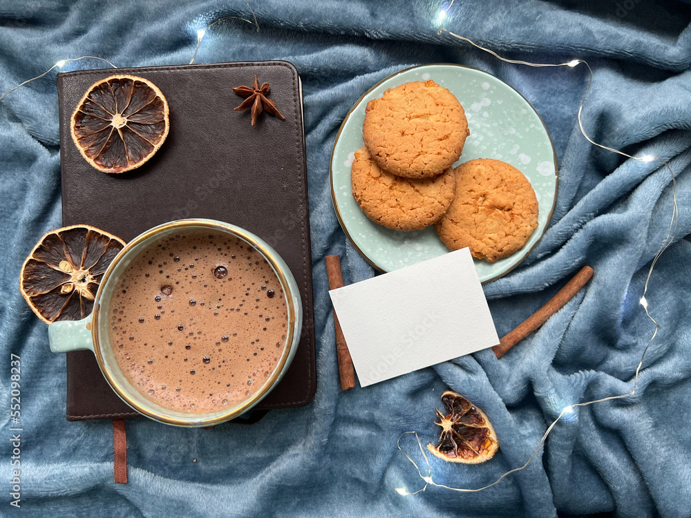 Cup of coffee and cookies or Christmas mood Cup of coffee and cookies or Christmas mood