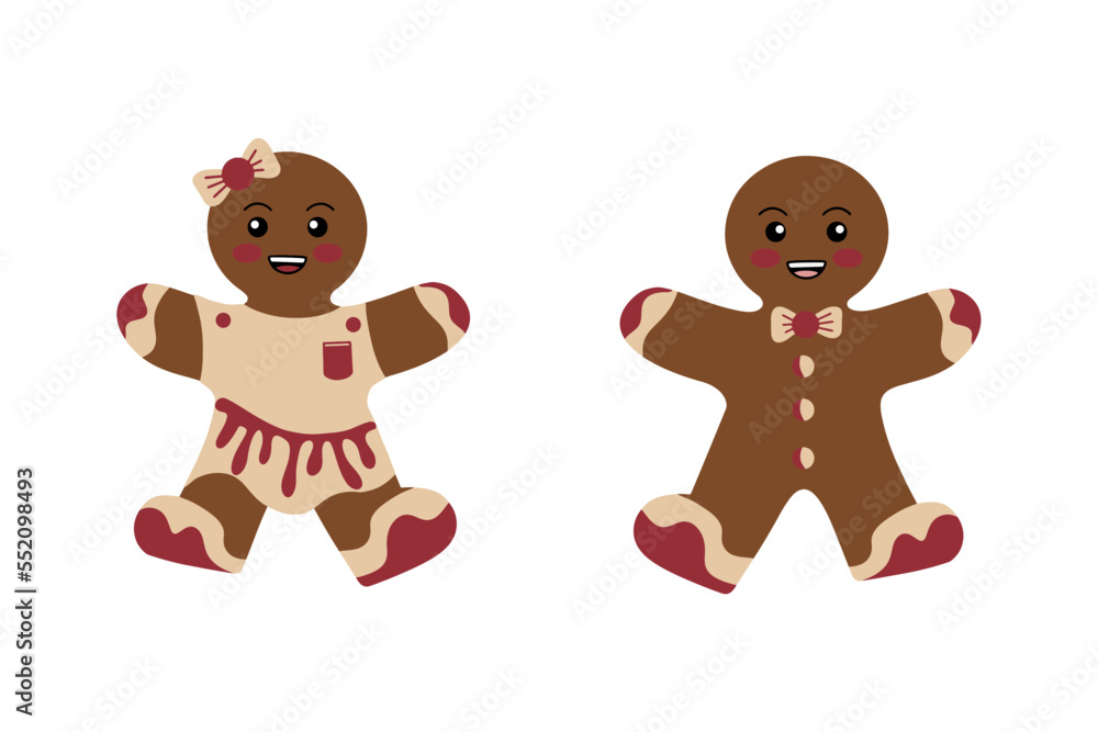 Fototapeta premium Festive cookies with gingerbread men. Gingerbread cookies in the form of men with colored glaze. Merry christmas decoration. Celebration of New Year and Christmas.
