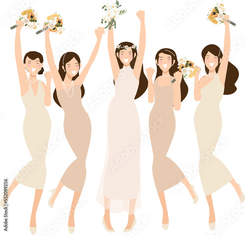 Canvas Print happy young bride and bridesmaid  party dance flat style
