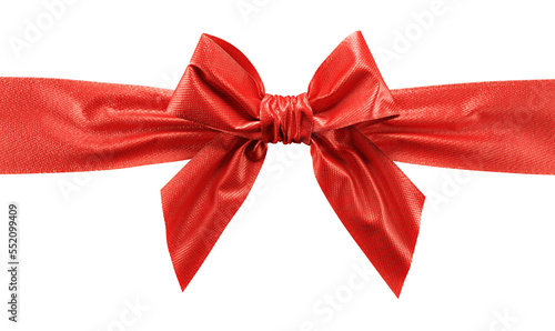 Red ribbon bow on white background. 3d
