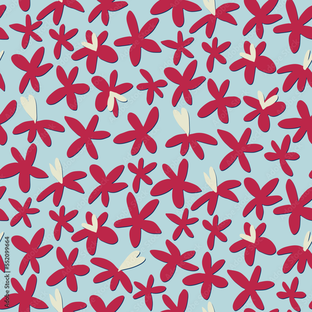 Seamless pattern with hand drawn flowers in Color of the year Viva ...