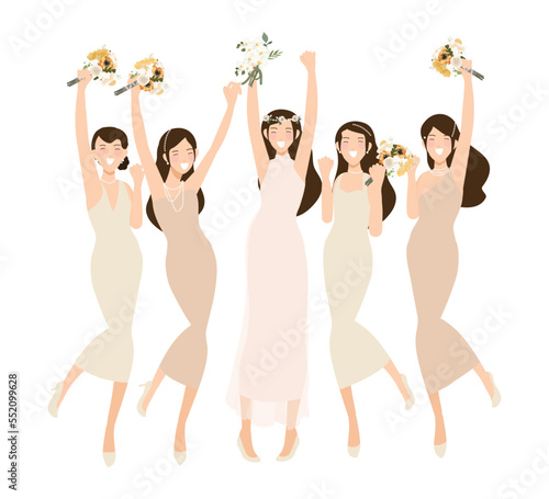 happy young bride and bridesmaid  party dance flat style