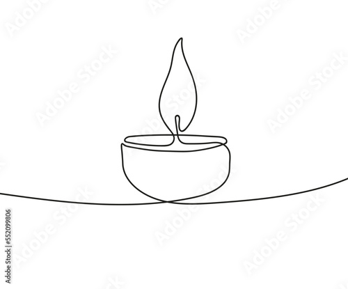 Burning fire candle continuous one line drawing. Candle one line icon.