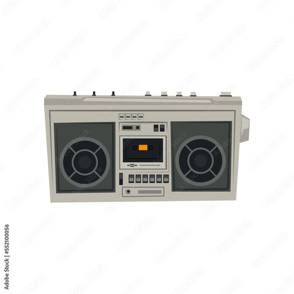 Old audio magnetic recorder cartoon illustration. Drawing of vintage tape recorder isolated on white background. Device for listening to music from cassette. Media, radio, entertainment concept Old audio magnetic recorder cartoon illustration. Drawing of vintage tape recorder isolated on white background. Device for listening to music from cassette. Media, radio, entertainment concept