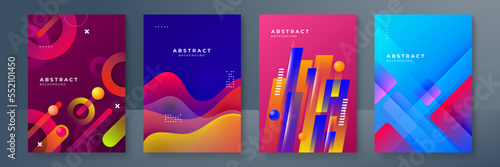 Colorful geometric poster with color geometrical shapes. Modern abstract promotional flyer background vector illustration set. Geometric template poster, brochure gradient pattern