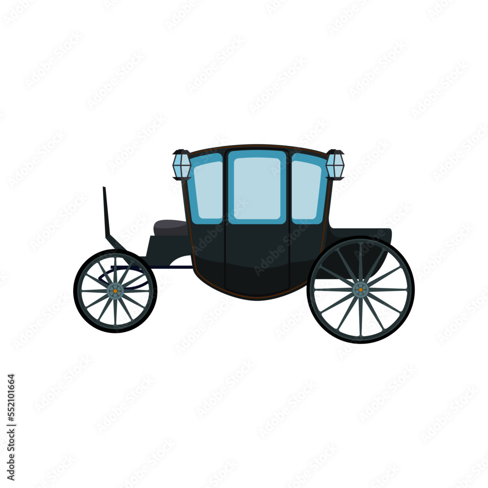 Black carriage for royals without horses vector illustration. Drawing of vintage cart for king, queen or princess on white background. Antique, transportation, history concept