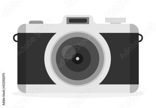 Photocamera icon. Flat vector illustration of photocamera. Isolated on
white background.