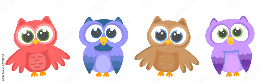 Fototapeta premium set of owl in flat style vector illustration