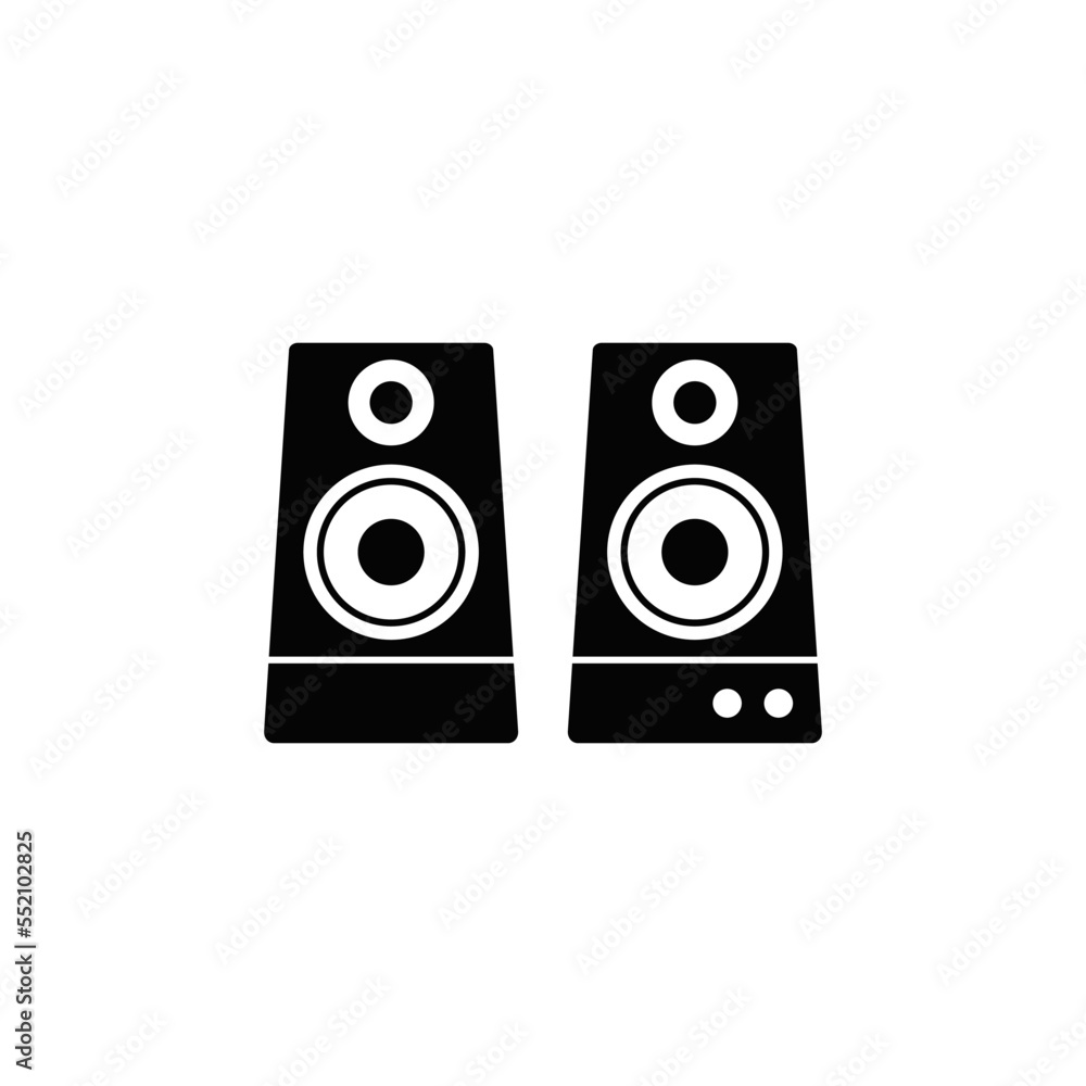 Stereo speaker icon in black flat glyph, filled style isolated on white background Stereo speaker icon in black flat glyph, filled style isolated on white background
