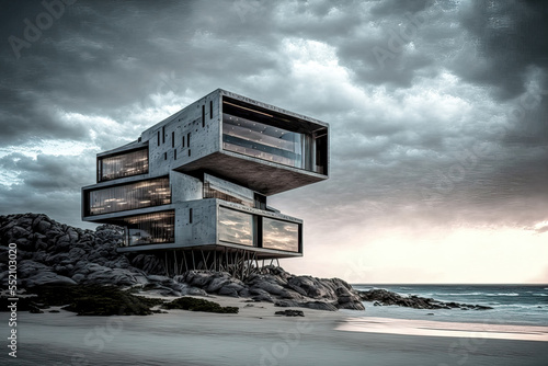 Architektur Konzept Brainstorming Skizze moderne Bauform der Zukunft eines Haus oder Bauwerk mit viel Glas Digital Art Hintergrund Backdrop mit Generative AI erstellt