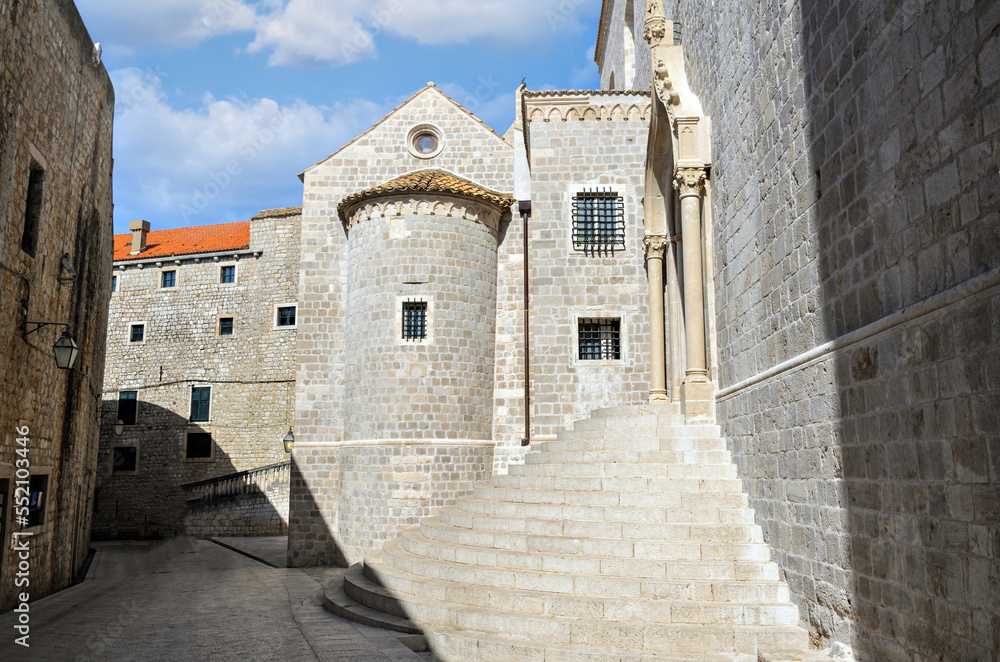 Stairs of saint dominic's church , dominican monastery in the old town of dubrovnic, croatia.
