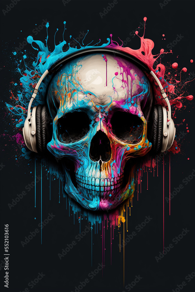Decorative art wallpaper skull with headphones Stock Illustration