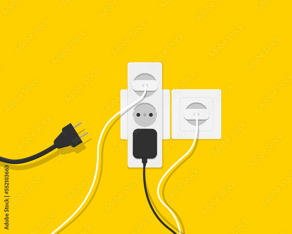 Multisocket adapter, electrical extension cord.Overload of the
