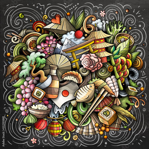 Japan cartoon vector doodle chalkboard illustration