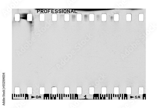Film strip template with frames, empty developed black and white 135 type (35mm) in negative and positive isolated on white background with work path.