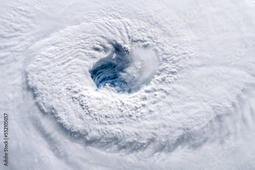 Aerial view of a category 4 hurricane seen from space. The center  known as the eye of the hurricane  is clearly visible. Digitally enhanced. The elements of this image furnished by NASA.