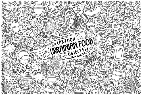 Set of Ukrainian cuisine symbols, items and objects