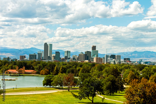Denver city and beautiful park in autumn day,Colorado,United States of America.