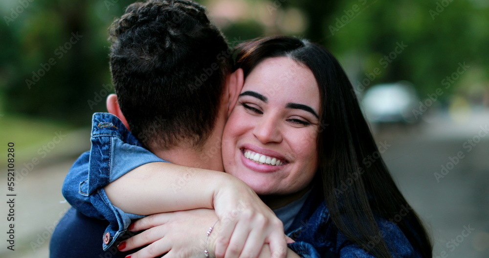 Woman embracing boyfriend, loving caring relationship, couple reunion Woman embracing boyfriend, loving caring relationship, couple reunion